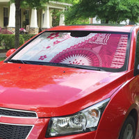 Bula Fiji Auto Sun Shade Pink Plumeria Masi Tapa Pattern - Polynesian Pride