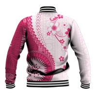 Bula Fiji Baseball Jacket Pink Plumeria Masi Tapa Pattern LT05 - Polynesian Pride