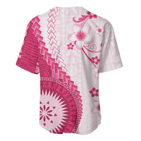 Bula Fiji Baseball Jersey Pink Plumeria Masi Tapa Pattern LT05 - Polynesian Pride