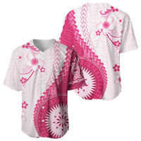 Bula Fiji Baseball Jersey Pink Plumeria Masi Tapa Pattern LT05 - Polynesian Pride