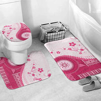 Bula Fiji Bathroom Set Pink Plumeria Masi Tapa Pattern LT05 Mat Set Only (3 pcs) One Size Pink - Polynesian Pride