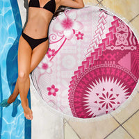 Bula Fiji Beach Blanket Pink Plumeria Masi Tapa Pattern - Polynesian Pride