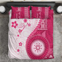 Bula Fiji Bedding Set Pink Plumeria Masi Tapa Pattern - Polynesian Pride