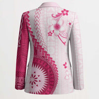 Bula Fiji Blazer Pink Plumeria Masi Tapa Pattern - Polynesian Pride