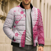 Bula Fiji Bomber Puffer Jacket Pink Plumeria Masi Tapa Pattern LT05 - Polynesian Pride