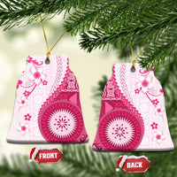 Bula Fiji Ceramic Ornament Pink Plumeria Masi Tapa Pattern - Polynesian Pride