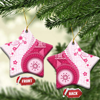 Bula Fiji Ceramic Ornament Pink Plumeria Masi Tapa Pattern - Polynesian Pride