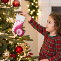 Bula Fiji Christmas Stocking Pink Plumeria Masi Tapa Pattern - Polynesian Pride