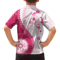 Bula Fiji Family Matching Off Shoulder Short Dress and Hawaiian Shirt Pink Plumeria Masi Tapa Pattern - Polynesian Pride