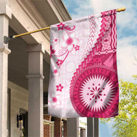 Bula Fiji Garden Flag Pink Plumeria Masi Tapa Pattern - Polynesian Pride