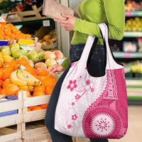 Bula Fiji Grocery Bag Pink Plumeria Masi Tapa Pattern - Polynesian Pride