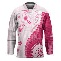 Bula Fiji Hockey Jersey Pink Plumeria Masi Tapa Pattern - Polynesian Pride