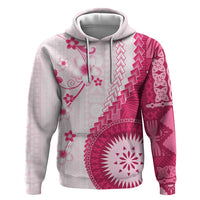Bula Fiji Hoodie Pink Plumeria Masi Tapa Pattern - Polynesian Pride