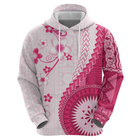Bula Fiji Hoodie Pink Plumeria Masi Tapa Pattern - Polynesian Pride