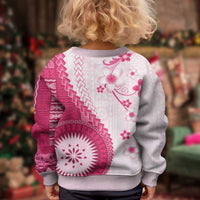 Bula Fiji Kid Ugly Christmas Sweater Pink Plumeria Masi Tapa Pattern - Polynesian Pride