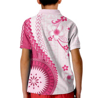 Bula Fiji Kid Polo Shirt Pink Plumeria Masi Tapa Pattern - Polynesian Pride