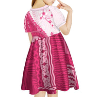 Bula Fiji Kid Short Sleeve Dress Pink Plumeria Masi Tapa Pattern - Polynesian Pride