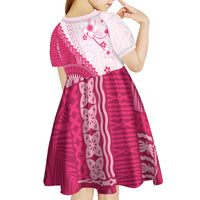Bula Fiji Kid Short Sleeve Dress Pink Plumeria Masi Tapa Pattern LT05 - Polynesian Pride