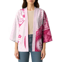Bula Fiji Kimono Pink Plumeria Masi Tapa Pattern - Polynesian Pride