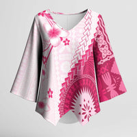 Bula Fiji Kimono Sleeve Blouse Pink Plumeria Masi Tapa Pattern LT05 Female Pink - Polynesian Pride