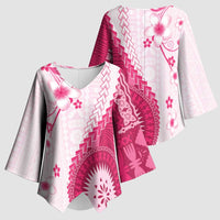 Bula Fiji Kimono Sleeve Blouse Pink Plumeria Masi Tapa Pattern LT05 - Polynesian Pride