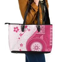 Bula Fiji Leather Tote Bag Pink Plumeria Masi Tapa Pattern - Polynesian Pride