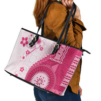 Bula Fiji Leather Tote Bag Pink Plumeria Masi Tapa Pattern - Polynesian Pride