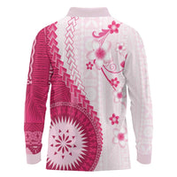 Bula Fiji Long Sleeve Polo Shirt Pink Plumeria Masi Tapa Pattern LT05 - Polynesian Pride