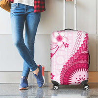 Bula Fiji Luggage Cover Pink Plumeria Masi Tapa Pattern - Polynesian Pride