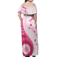 Bula Fiji Off Shoulder Maxi Dress Pink Plumeria Masi Tapa Pattern LT05 - Polynesian Pride