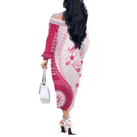 Bula Fiji Off The Shoulder Long Sleeve Dress Pink Plumeria Masi Tapa Pattern LT05 - Polynesian Pride