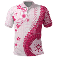 Bula Fiji Polo Shirt Pink Plumeria Masi Tapa Pattern LT05 Pink - Polynesian Pride