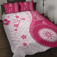 Bula Fiji Quilt Bed Set Pink Plumeria Masi Tapa Pattern - Polynesian Pride