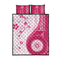 Bula Fiji Quilt Bed Set Pink Plumeria Masi Tapa Pattern - Polynesian Pride