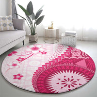 Bula Fiji Round Carpet Pink Plumeria Masi Tapa Pattern - Polynesian Pride