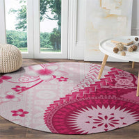 Bula Fiji Round Carpet Pink Plumeria Masi Tapa Pattern - Polynesian Pride
