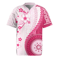 Bula Fiji Rugby Jersey Pink Plumeria Masi Tapa Pattern - Polynesian Pride