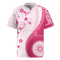 Bula Fiji Rugby Jersey Pink Plumeria Masi Tapa Pattern LT05 Pink - Polynesian Pride