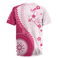 Bula Fiji Rugby Jersey Pink Plumeria Masi Tapa Pattern LT05 - Polynesian Pride