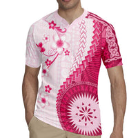 Bula Fiji Rugby Jersey Pink Plumeria Masi Tapa Pattern LT05 - Polynesian Pride