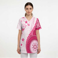 Bula Fiji Scrub Top Pink Plumeria Masi Tapa Pattern LT05 - Polynesian Pride
