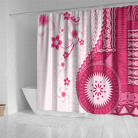 Bula Fiji Shower Curtain Pink Plumeria Masi Tapa Pattern - Polynesian Pride