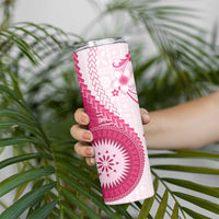 Bula Fiji Skinny Tumbler Pink Plumeria Masi Tapa Pattern - Polynesian Pride