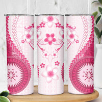 Bula Fiji Skinny Tumbler Pink Plumeria Masi Tapa Pattern - Polynesian Pride