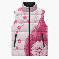 Bula Fiji Sleeveless Puffer Jacket Pink Plumeria Masi Tapa Pattern LT05 Unisex Pink - Polynesian Pride