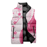 Bula Fiji Sleeveless Puffer Jacket Pink Plumeria Masi Tapa Pattern LT05 - Polynesian Pride