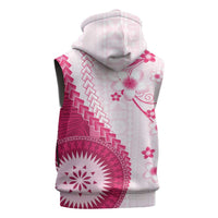 Bula Fiji Sleeveless Zip Hoodie Pink Plumeria Masi Tapa Pattern LT05 - Polynesian Pride
