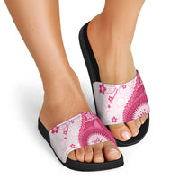Bula Fiji Slide Sandals Pink Plumeria Masi Tapa Pattern - Polynesian Pride