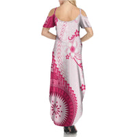 Bula Fiji Summer Maxi Dress Pink Plumeria Masi Tapa Pattern LT05 - Polynesian Pride