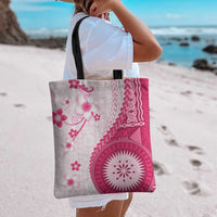 Bula Fiji Tote Bag Pink Plumeria Masi Tapa Pattern - Polynesian Pride